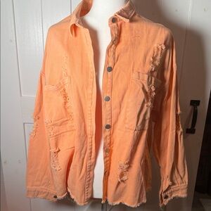 Distressed Orange Denim Jacket